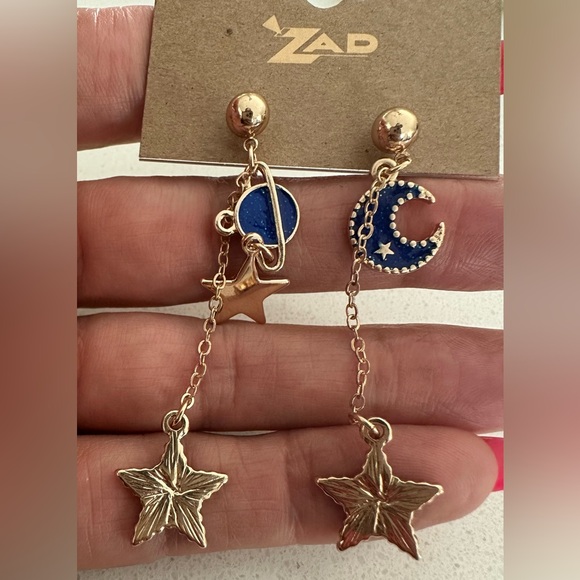 Earrings from ZAD artist-golden and Blue- Moon and Stars-New With Tag - Picture 2 of 3